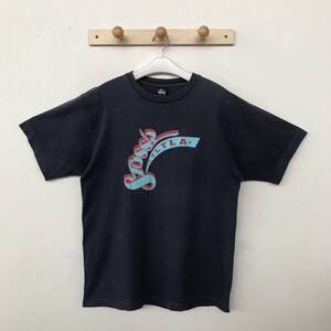 90s STUSSY ステューシー USA製/紺タグ メンズ 半袖プリントTシャツ 良品 size L