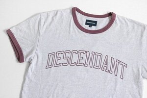 【送料無料】DESCENDANT ◆ カレッジロゴ トリムTシャツ パープル サイズ1 半袖 霜降り カットソー クルーネック ディセンダント ◆WX8