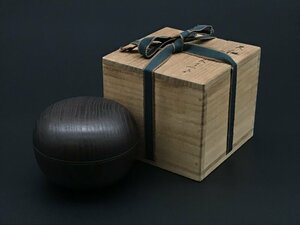大和時代 大棗 桑棗 Φ約9.5 × H約7.0 cm 共箱あり 香合 茶道具 工芸品(割れあり)