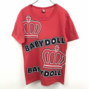 ベビードール BABYDOLL Tシャツ 両面ビッグプリント ロゴ クラウン 英字 文字 半袖 ショートスリーブ 綿100% M ピンク系 レディース 女性