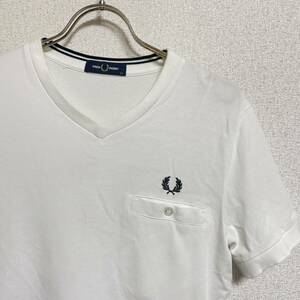 FRED PERRY フレッドペリー ショートスリーブ Tシャツ Vネック カットソー ドライメッシュ プルオーバー ホワイト メンズ サイズXS ＊BJ