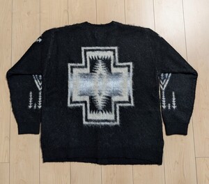 L 新品 PENDLETON × GLOSTER シャギーニットカーディガン ペンドルトン × グロスター カーディガン ネイティブ柄 ブラック ホワイト