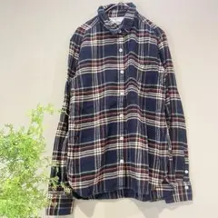 【良品計画】綿100%＊チェック柄ネルシャツ／春秋服／フルボタン羽織り／総柄襟