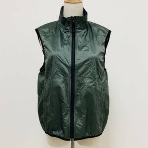 k0942 美品 UNIQLO ユニクロ ナイロンベスト フルジップ 薄手 ハイネック メッシュ S 緑 メンズ アウトドア シンプルデイリーカジュアル