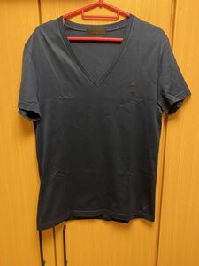 国内正規 14SS ALEXANDER McQUEEN アレキサンダーマックイーン スカル 刺繍 Vネック Tシャツ 青 S 340220 QCX01