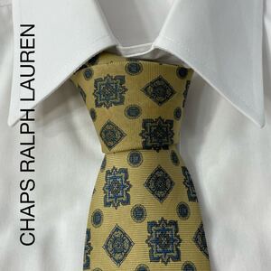 CHAPS RALPH LAUREN チャップス ラルフローレン パターン柄 シルク ネクタイ 日本製 イエロー TG324