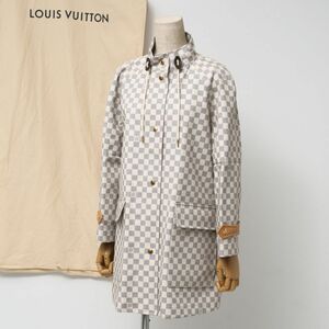 SMG7953☆ルイヴィトン LOUIS VUITTON 22SS ダミエアズール Aラインコート コットン ゴム引き スタンドカラー ホワイト系 サイズ38