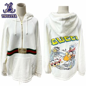 ★大幅値下げ★GUCCI グッチ ジップアップパーカー 白 ディズニーコラボ ドナルド メンズ バックプリント #S 中古AB【辻屋質店A2209】