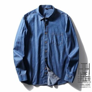 L ブルー シャツ メンズ メンズシャツ メンズ 長袖シャツ ワークシャツ シャンブレーシャツ 長袖 秋服 メンズ 冬