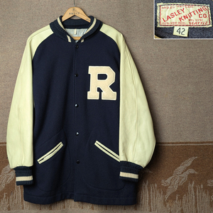 袖革 ハーフ丈 【LASLEY KNITTING】 60s Varsity Jacket / 60年代 スタジャン 42 バーシティ ジャケット ウール レザー ビンテージ 50s70s