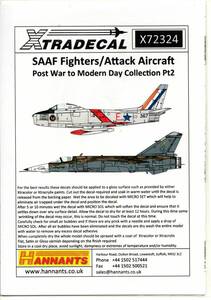 1/72　エクストラデカール　Xtradecal X72324 SAAF Fighters/Attack Aircraft Post War to Modern Day Collection Pt2 