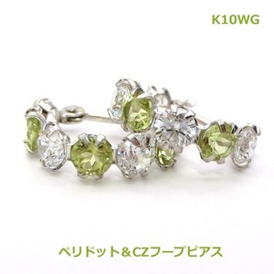 【送料無料】K10WG　ペリドットCZフープピアス■771141-180