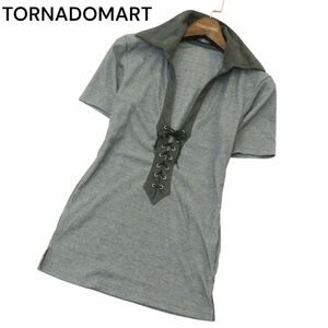 TORNADOMART トルネードマート 春夏 レースアップ★ 半袖 スリム リブ ポロシャツ Sz.S～M位　メンズ グレー　A4T05509_5#A