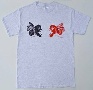 コブダイＴシャツ、魚Ｔシャツ、グレー、Ｌ，送料無料、釣り