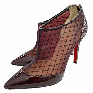 クリスチャンルブタン Christian louboutin レース×スパンコール ブーティパンプス バックジップ ビジュー パテント 36 約23cm 黒