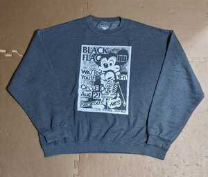 希少 90sヴィンテージ BLACK FLAG スウェット XL ミッキー★WASTED YOUTH 90年代 野村訓市 80s 長袖 発禁 バンド 映画