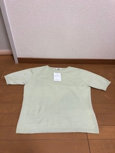 新品、カシミヤ100％セーター★2980円即決★Lサイズ★薄め黄緑色、カシミア100％、半袖