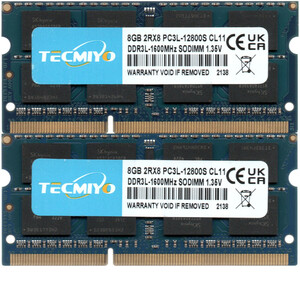 【DDR3 8GBx2枚 合計16GB ノートPC用】＜動作確認済＞TECMIYO 低電圧メモリ 1.35V DDR3L-1600 (PC3L-12800S)【中古】H234