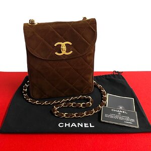 極 美品 カード シール有 3番台 CHANEL シャネル マトラッセ ココ スウェード レザー 本革 チェーン ショルダーバッグ ブラウン 03349