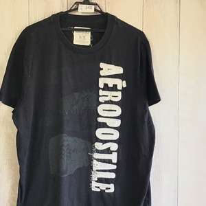 ES19-340★USA直輸入★訳あり 格安★雰囲気◎【AEROPOSTALE】ワッペン&プリントロゴ 半袖 Tシャツ【メンズ XL】黒 アメカジ USA古着