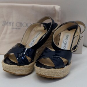 中古 ジミーチュウ エナメル ウェッジ サンダル レディース 23㎝ 箱付き JIMMY CHOO