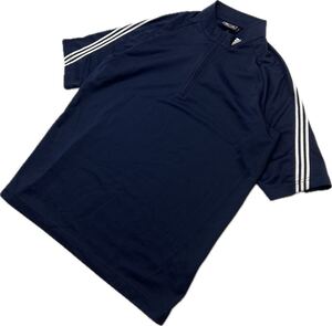 adidas ☆ GOLF アディダス ネイビー 半袖 ハーフジップ ジャージ シャツ L 春夏 快適 休日 メンズ ゴルフ スポーツ トレーニング ■J301