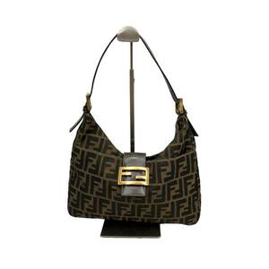 FENDI フェンディ ショルダーバッグ ズッカ レザー キャンバス カーキ系