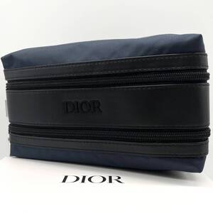 新品未使用 ディオール Dior メンズ レディース セカンドバッグ クラッチバッグ ポーチ ダブルファスナー レザー 黒 ブラック ネイビー