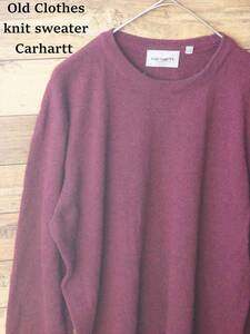 美品 Carhartt カーハート ニット セーター 丸首 クルーネック 無地 ウール ナイロン Mサイズ ワインレッド 赤 アウター カジュアル