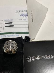 再出品　1円 美品 CHROME HEARTS クロムハーツ クラシックオーバルクロス リング パヴェ 18号 USED インボイスコピー、純正革袋、他付属