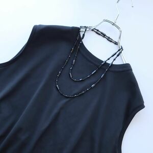 AG84 Vintage Black Beads Long Necklace ブラック 黒 ビーズ ストーン レトロ ロング ネックレス