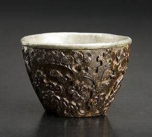 清 木雕錫杯 中国 古美術