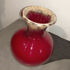【即決/送料無料】 真朱焼 敬山 赤色花瓶 花器 インテリア陶磁器花瓶 Ceramic Flower Vase