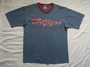 ☆ 90s USA製 ビンテージ TOMMY HILFIGER トミーヒルフィガー BOARDSPORTS トリム リンガー Tシャツ sizeM ☆古着 フラッグタグ オールド