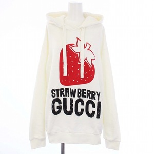 グッチ GUCCI 22SS STRAWBERRY GUCCI プルオーバーパーカー スウェット 長袖 オーバーサイズ スタッズ S 白 ホワイト 615061 /KH レディー