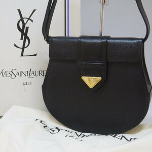 USED品・保管品 YVES SAINT LAURENT イヴサンローラン ショルダーバッグ ハンドバッグ レザー ブラック ゴールド金具 外箱/保存袋付き