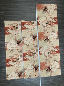 レトロはぎれ　3枚　交織　ウール　菊文様　Japanese traditional antique fabric kimono remnants chrysanthemum アンティーク 着物