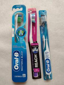 新品 オーラルB Oral-B tooth brush 歯ブラシ 3本 soft ソフト バクテリアブラスト Reach リーチ