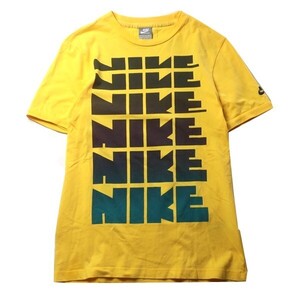 名作復刻! 00s NIKE ゴツナイキ ６連 ロゴ 染み込み プリント 半袖 リンガー Tシャツ レアカラー イエロー 黄色 Sサイズ メンズ 希少