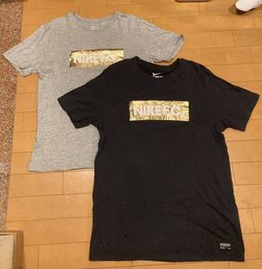 2枚セット　ゴールドBOXロゴTシャツ　NIKE F.C. ナイキ　エフシー　THE NIKE TEE 黒ブラック　灰グレー　Mサイズ　サッカー　フットサル