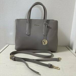 【値下げ】【美品】FURLA フルラ TESSA S テッサ S 2WAY トートバッグ　SABBIA サッビア　グレー　レザー　ショルダーバッグ　ハンドバッグ