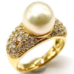 1円〜!!大珠!!＊K18 アコヤ本真珠/天然ダイヤモンドリング＊D 約7.8g pearl diamond jewelry ring 指輪EI1/ZZ A215