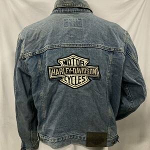 90s ハーレーダビッドソン デニムジャケット バックワッペン 古着アメリカ バイク ビンテージ ジージャン USA