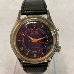 〇D204-P1-400◎ ORIS オリス WRIST ALARM アラームウォッチ 418-7307-40 手巻き 17石 ネイビー文字盤 メンズ 腕時計 稼動 ⑩