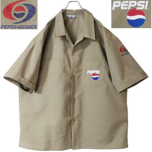 5852/希少MEXICO製UNIFORM半袖ワークシャツ46●PEPSI PEPSI-GEMEX 胸 袖プリント●洗濯プレス済●ネコポス可●ペプシコーラ ビンテージ古着