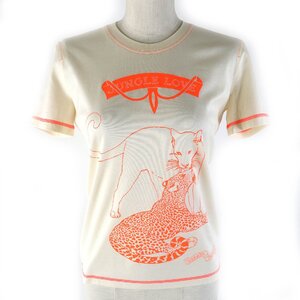 未使用△HERMES エルメス 22SS 2H4616DH ジャングルラブ コットン100％ 半袖Ｔシャツ ライトベージュ ネオンオレンジ 34 仏製 レディース