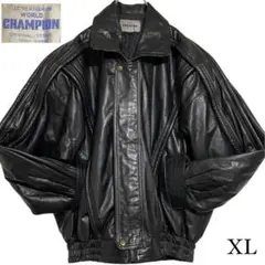 大きいサイズ【CHAMPION】カウレザーシングルライダースジャケット 黒 XL