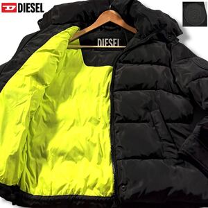 極美品/Lサイズ相当●現行タグ 極暖 DIESEL ディーゼル ダウンジャケット 中綿 アウター 肩ブレイブマンワッペン 裏地イエロー 洗濯機◎ S