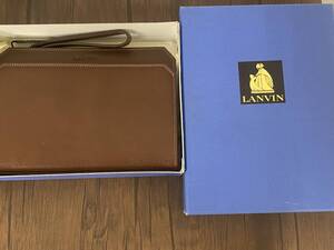 #8644 未使用　LANVIN クラッチバッグ セカンドバッグ ハンドバッグ レザー 本革 ブラウン お洒落 ヴィンテージ