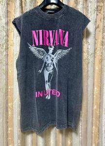 NIRVANA バンドT ロック Tシャツ ビンテージ加工 IN UTERO ウォッシュ加工 ノースリーブ タンクトップ ジム 筋トレ ニルバーナ 古着 